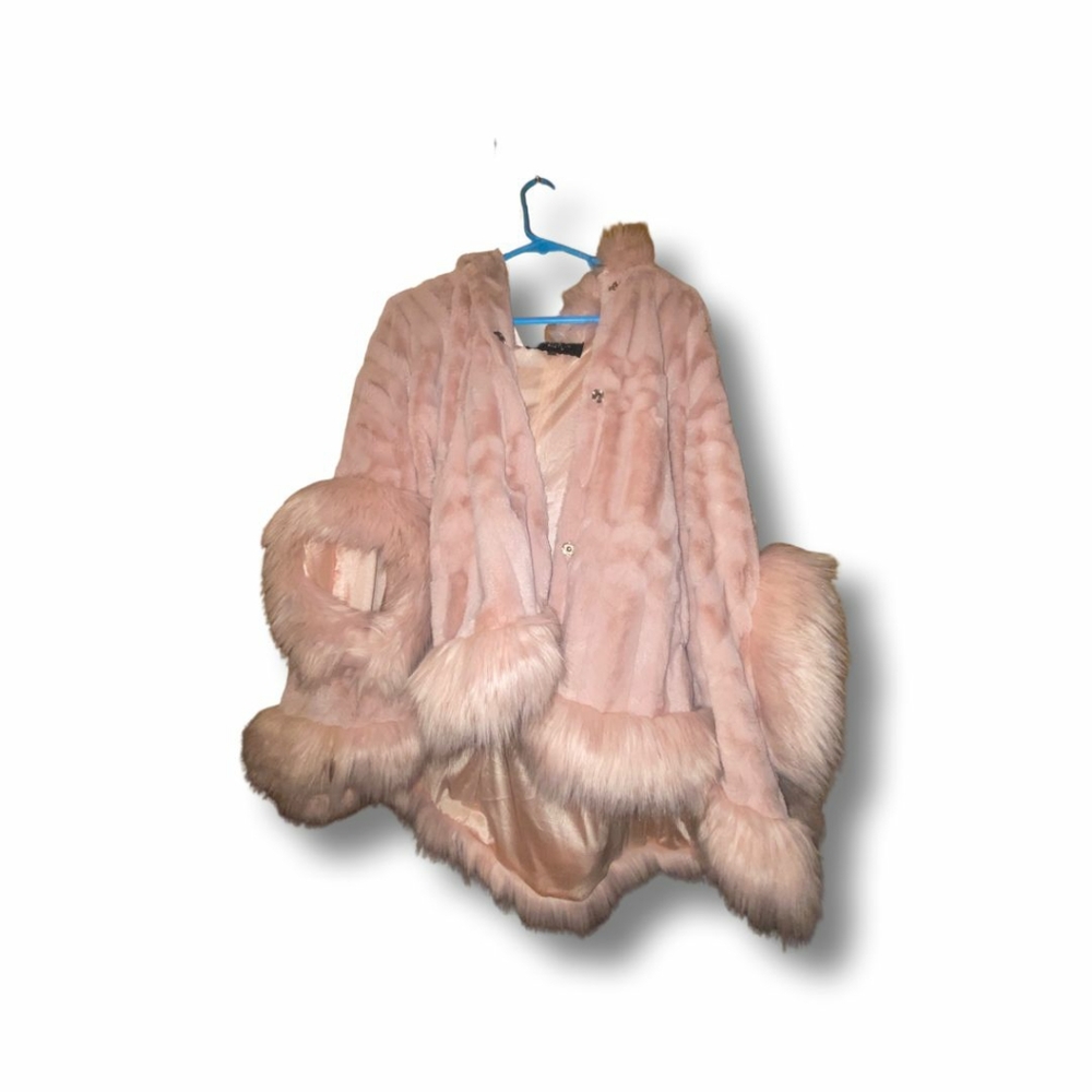 Pink faux fur poncho